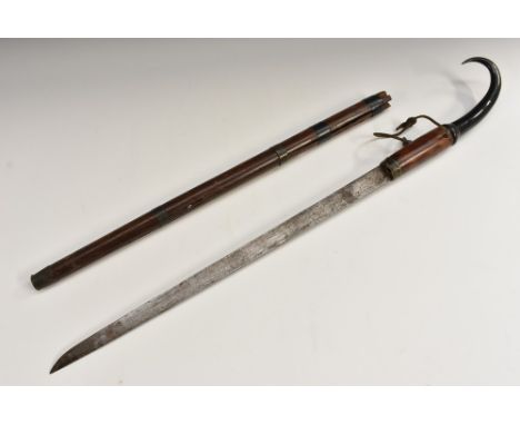 A 19th century Continental sword stick, probably German, 41 com blade, hooked horn handle, 70cm long overall Condition Report