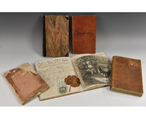 Shorthand, An early 19th century ink manuscript notebook, Stenography, partially filled with MS with an alphabet, tables and 
