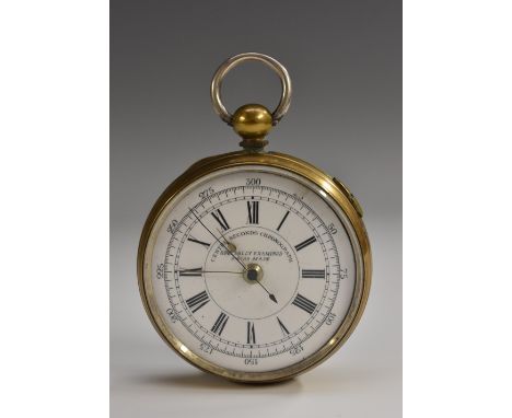 A 19th century Swiss Centre Seconds Chronograph pocket watch, 5cm enamel dial with Roman and subsidiary Arabic numerals, key-