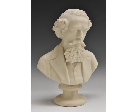 A 19th century Parian portrait bust, of Charles Dickens, circular socle, 24.5cm high  Condition Report: Generally good condit