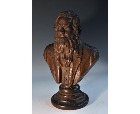 American Whaling History - a 19th century oak portrait bust, of Owen Chase (1797 - 1869),  a New England whaler and former Fi