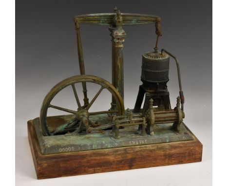 A scratch built scale model furnace blast engine 1837, wooden plinth base, 32cm high, 35cm wide, 