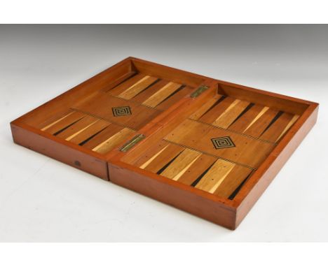 A 19th century mahogany games box, hinged cover inlaid for chess, enclosing a backgammon board, 38cm wide Condition Report: p