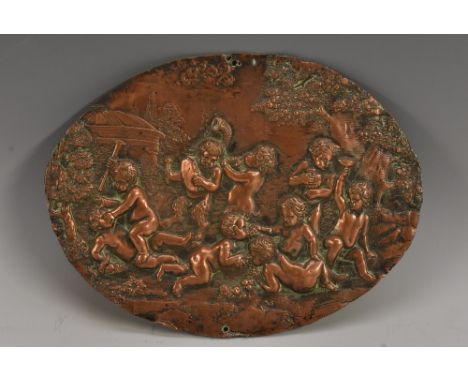 A 19th century electro-type oval panel, cast with frolicking Bacchic putti, 12.5cm x 16.5cm, c.1860