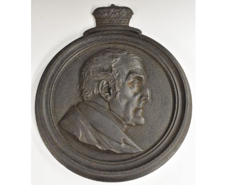 A mid-Victorian cast iron memorial portrait plaque, of Arthur Wellesley, 1st Duke of Wellington, Moulded by Johnsons's Litchu