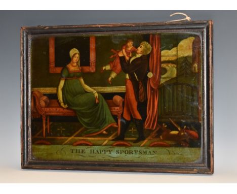 A George III reverse engraving on glass, The Happy Sportsman, painted by W B Walker, Far &amp; Knot Court, Cow Lane, London, 