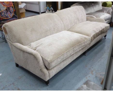 SOFA, three seater in a patterned chenille, 250cm L x 86cm H x 100cm D.
