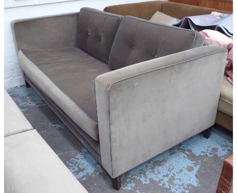 SOFA, 1960's Italian style grey velvet with piping finish and buttoned back detail, 195cm W. (slight faults)