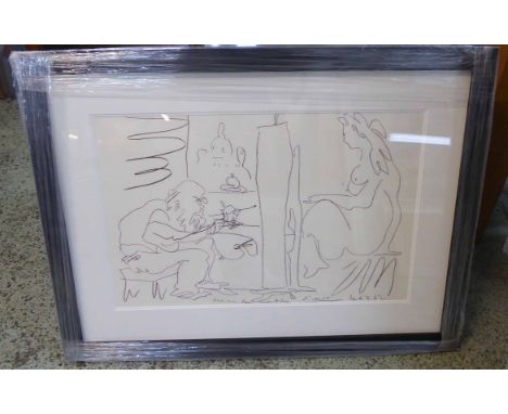 PABLO PICASSO, 'The painter and his model', original lithograph, crayon on transfer paper transferred to stone, Mouguins, 7/6