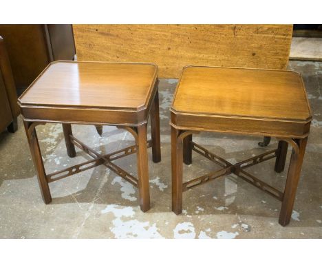 LAMP TABLES, a pair, Georgian style mahogany, each with blind frieze drawer, 52cm x 42cm x 54cm H. (2)