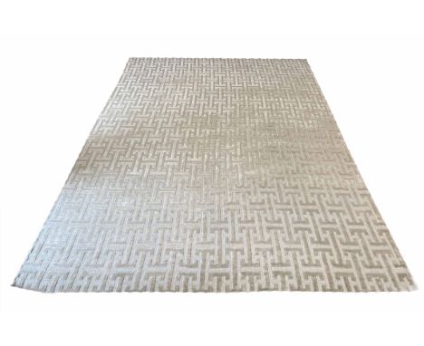 CONTEMPORARY ART DECO DESIGN SILK CARPET, 350cm x 250cm, geometric silver field.