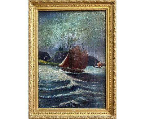 19TH CENTURY ENGLISH SCHOOL 'Marine Scene', oil on canvas, signed R. Wain, gilt framed, 24cmx 17cm.