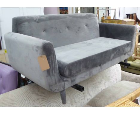 SOFA, 1960's Italian inspired, grey velvet with buttoned back detail, 170cm W.