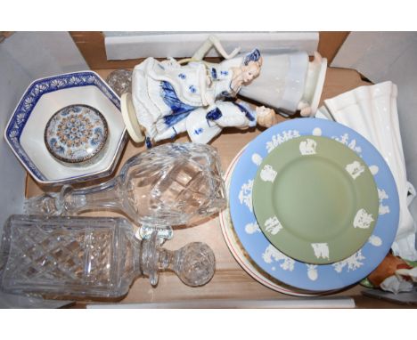 Mixed pottery to include Wedgwood Jasperware, Nao style figure, a Wade Ringtons bowl and others (Qty).  Collection only.