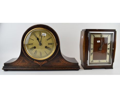 Two vintage mantle clocks to include mechanical clock with chiming movement With pendulum and key together with another elect