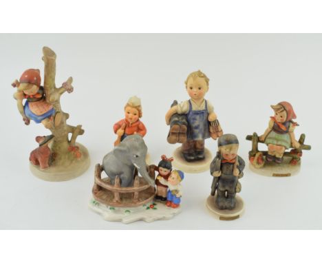 A collection of Goebel figures to include Just Resting, First Mate (boxed), Chimney Sweep (slight af), girl in apple tree and