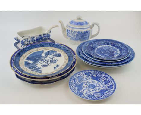 A group of 19th and 20th century blue and white transfer-printed wares to includeWedgwood Fallow Deer, Spode Italian, Wedgwoo