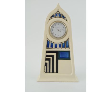 Moorcroft Mackintosh style derngate mantle clock, 23cm tall.  In good condition with no obvious damage or restoration.