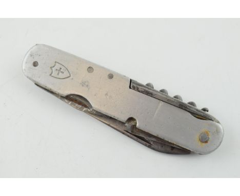 An example of an early multi tool Swiss Army Knife style pen knife with aluminium case, Length 10.5cm.  