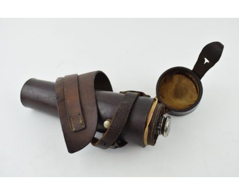 A leather saddle hip flask with silver topped flask inscribed 2nd Battalion The Durham Light Infantry. Kilworth 1907. Cross C