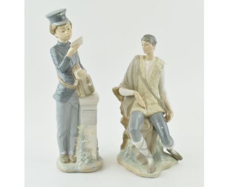 Lladro and Nao figures to include a postman and a hiker (2).  In good condition with no obvious damage or restoration.