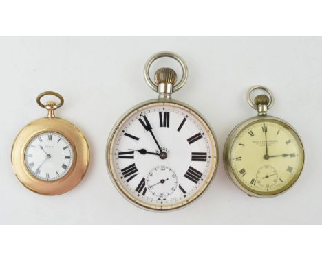 A collection of pocket watches to include a Goliath model with an 8 day Swiss movement, subsidiary dial and Roman numerals. A