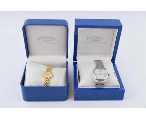 A pair of boxed Rotary wristwatches to include a ladies gilt watch and a gents steel watch, 34mm (2).  