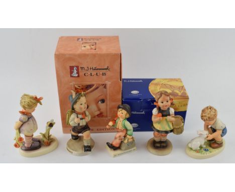 A collection of Goebel figures to include Sister, Private Conversation, Merry Wanderer (boxed), School Boy and boxed Will It 