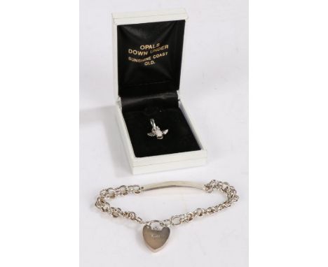 Silver bracelet with a heart, London, together with a silver pendant in the form of an angel holding a opal with a paste ston