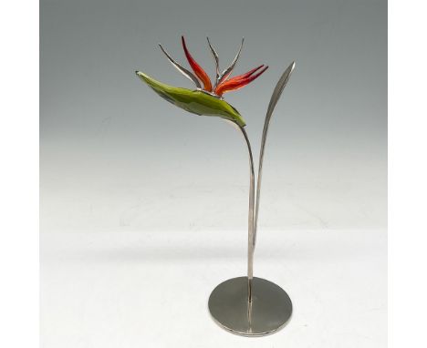 This beautiful figural is part of the Exotic Flowers Collection with its rhodium stem and stand to its' vibrant green and fir