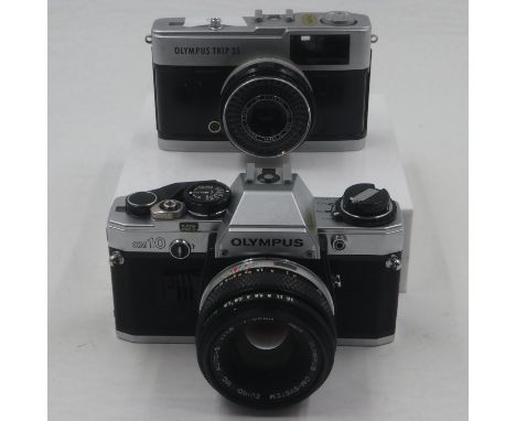Olympus OM10 and Olympus trip 35. UK P&amp;P Group 2 (£20+VAT for the first lot and £4+VAT for subsequent lots) 