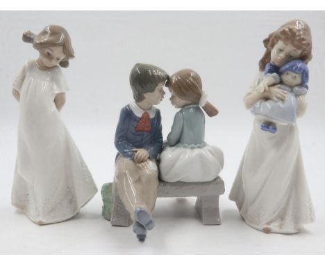 Three Nao figurines, largest H: 24 cm. UK P&amp;P Group 2 (£20+VAT for the first lot and £4+VAT for subsequent lots)