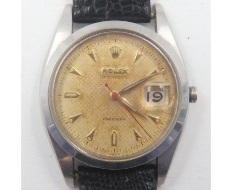 ROLEX: Oysterdate Precision gents midi manual wind wristwatch, steel cased with honeycomb dial and date aperture, movement nu