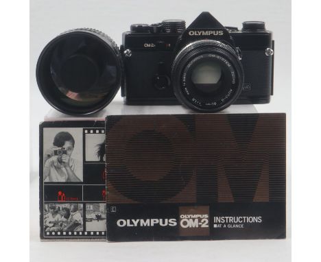 Olympus OM2-N with 1.8 lens and 300mm mirror lens. UK P&amp;P Group 2 (£20+VAT for the first lot and £4+VAT for subsequent lo