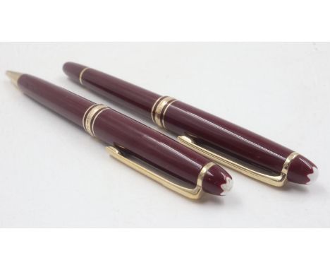 MONT BLANC MEISTERSTUCK: two-pen set in claret-red, fountain pen with 14ct gold nib, no box. UK P&amp;P Group 1 (£16+VAT for 