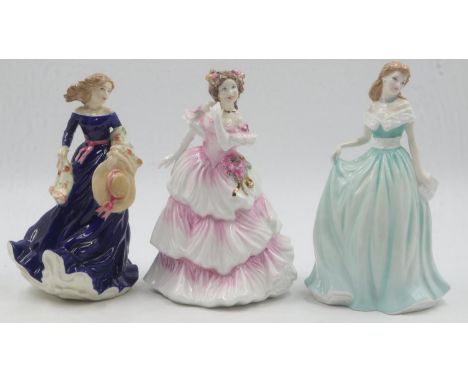 Three Royal Doulton figurines, Joy HN4053, Moonlight Stroll HN3954 and Charlotte HN4303, all boxed. UK P&amp;P Group 3 (£30+V