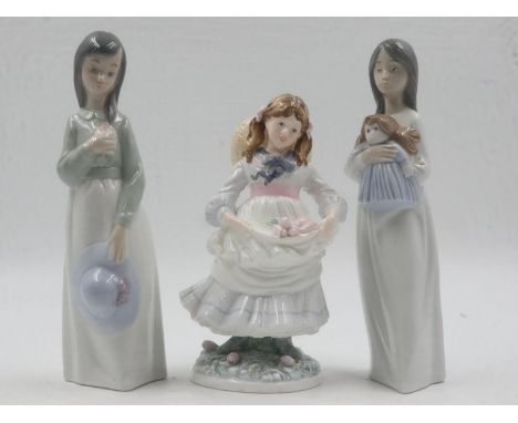 Pair of Nao figures and a coalport figurine. UK P&amp;P Group 3 (£30+VAT for the first lot and £8+VAT for subsequent lots) 