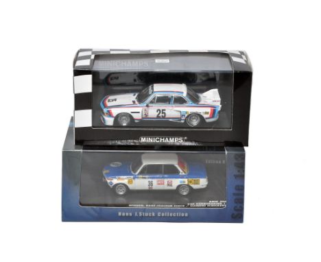 A duo of Minichamps diecast model cars BMW 3.5 CSL IMSA 24h Daytona 1976 Walkinshaw/Fitzpatrick and BMW 2002 ti 24h Nurburgri