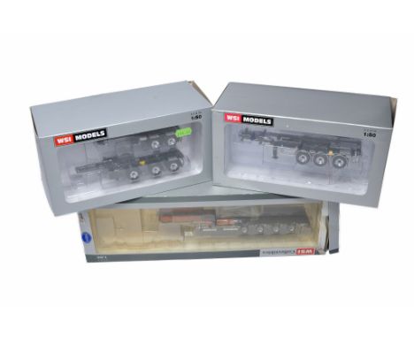 WSI 1/50 diecast model truck issues comprising trio of trailer chassis sets including Combi, Container and Low Loader. Look g