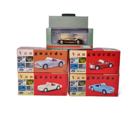 A group of Five Vanguards 1/43 diecast model car issues, all MG Classic Cars as shown inc special gold edition. Excellent in 