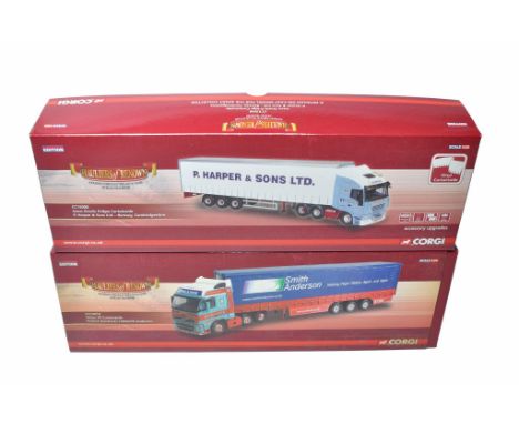 Corgi Diecast Model Truck issues comprising Harper and Smith / Pollock Curtainsides. Look generally good, possibly displayed 