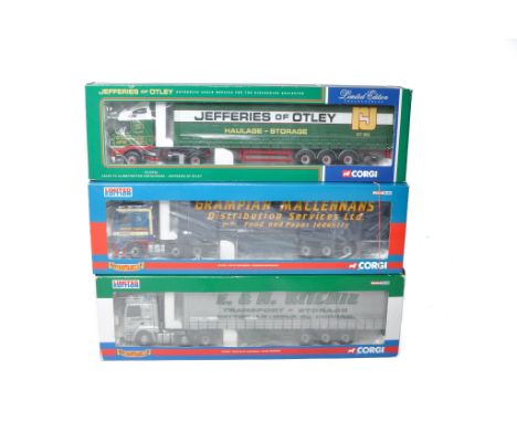 Corgi Diecast Model Truck issues comprising trio of Arctic Curtainsideds in the liveries of Ritchie, Grampian and Jeffries. L