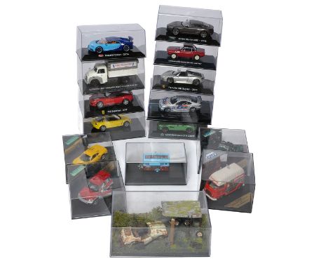A selection of 15 mostly 1/43 diecast model vehicles including nice diorama scene issue. Look to be generally without obvious