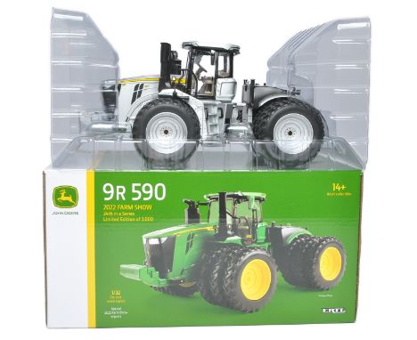 Ertl 1/32 Farm Model issue comprising No. 45833OTP John Deere 9R 590 Tractor. 2022 Farm Toy Show Limited Edition. Silver Chas