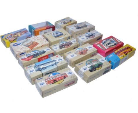 A group of 15 diecast model commercial vehicles from Corgi, mostly classic series including buses as shown. Models generally 