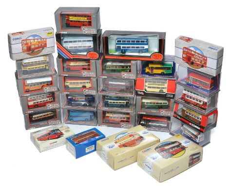 A group of 29 Bus and Transport diecast model vehicles from mostly Corgi Omnibus and some EFE . Various themes, routes and co
