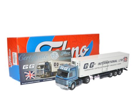 Tekno 1/50 diecast model truck issue comprising Scania Fridge Trailer in the livery of Geoff Gilbert. Excellent with no obvio