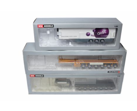 WSI diecast model truck issues comprising a trio of trailers (absent of tractor units). In boxes as shown. 