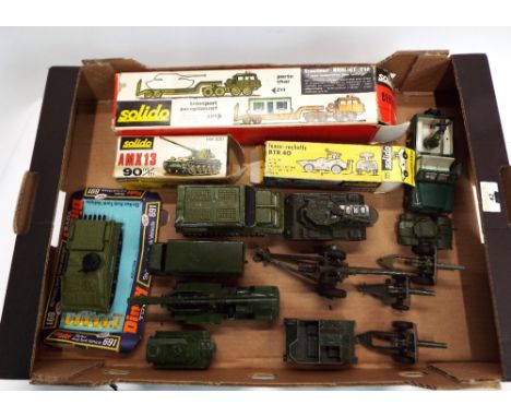 Box of Diecast military vehicles by Dinky, Solido etc  