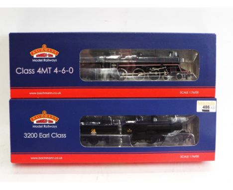 Two Bachmann 00 gauge, boxed steam locomotives with tenders, class 4MT 4-6-0 and 3200 earl class 